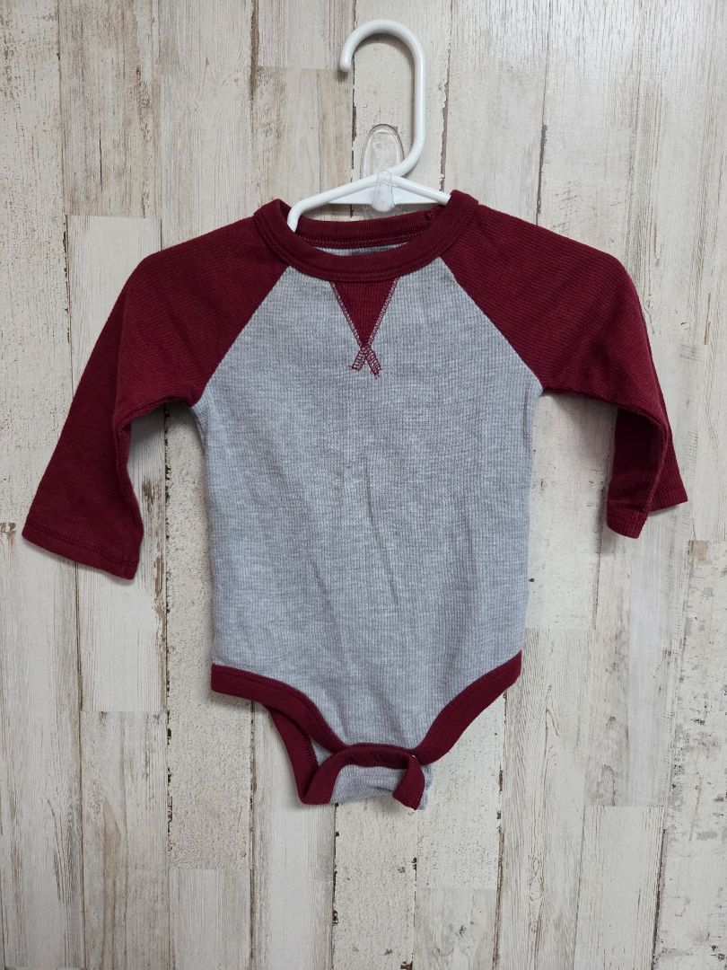 MAROON/GREY CAT & JACK WAFFLE ONESIE, BOY 3-6M