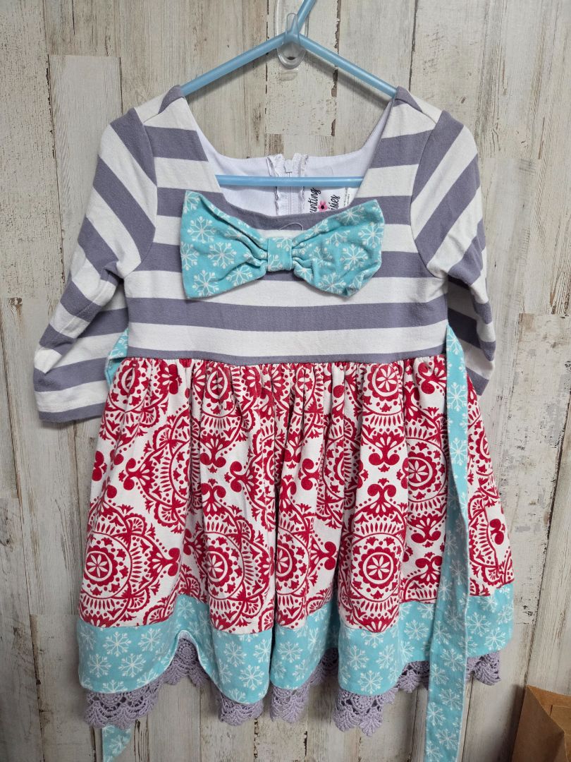 red counting daisies damask dress, girl 4t