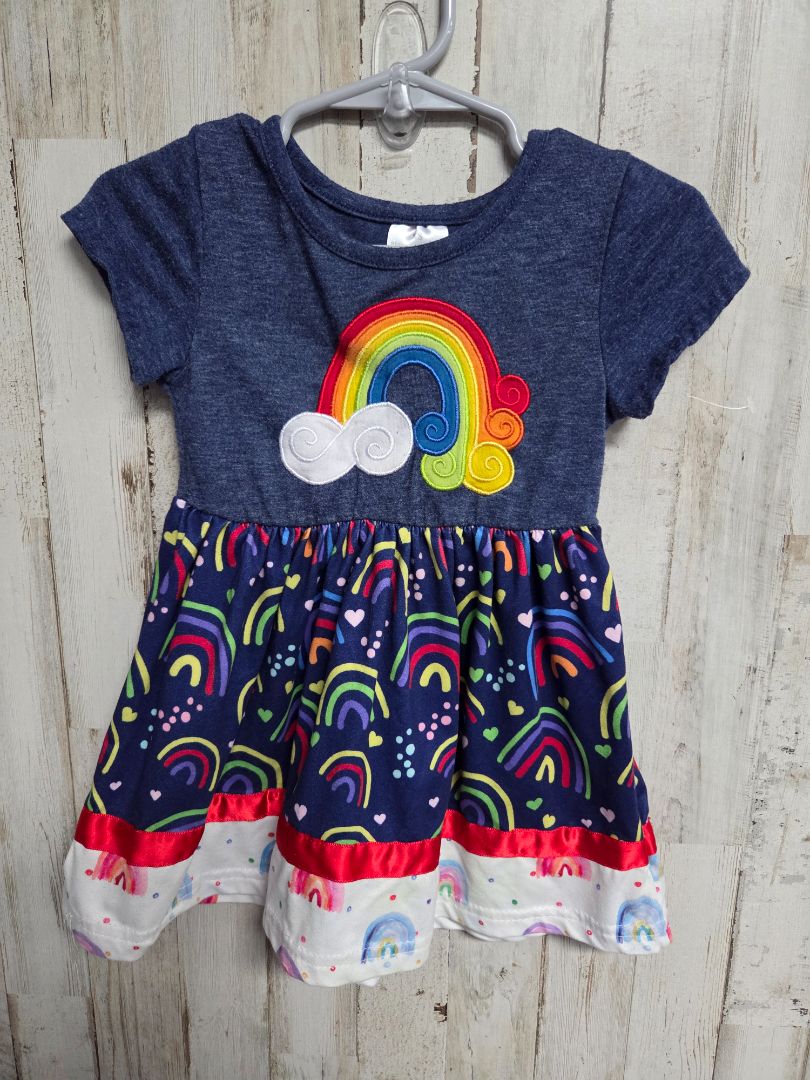 navy boutique rainbow dress, girl 18m