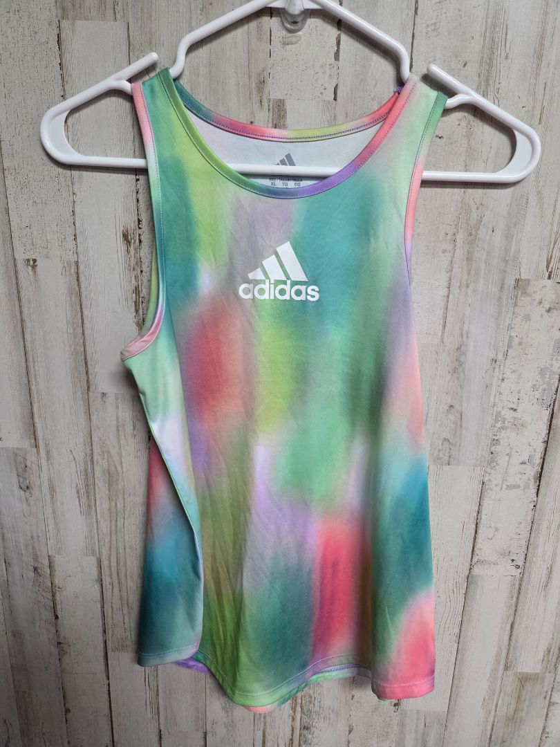 neon adidas watercolor logo tank, girl 16