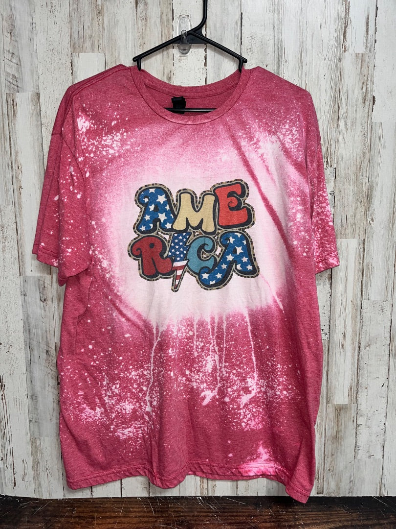 RED GILDAN AMERICA BLEACHED TEE, LADIES XL