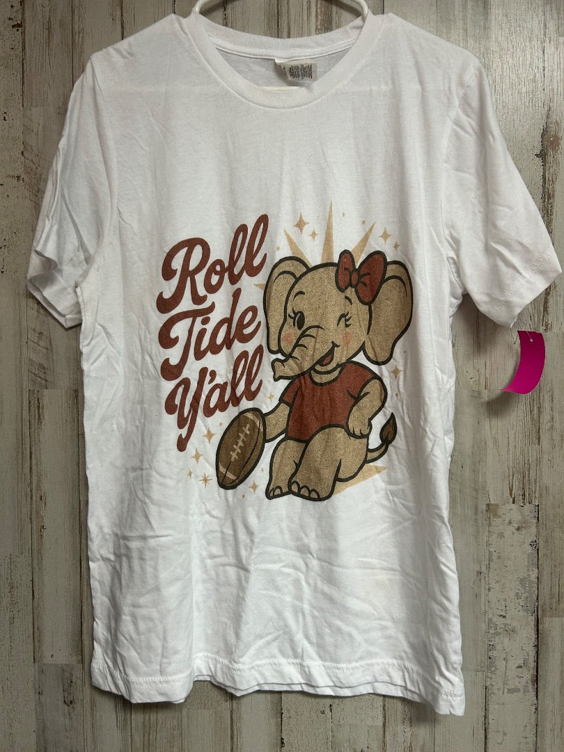 WHITE BELLA CANVAS ROLL TIDE TEE, LADIES L