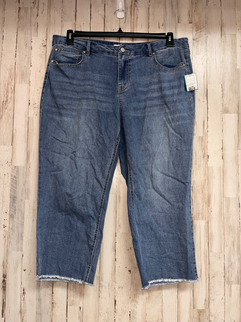 DENIM CATO 18 FRAY EDGE CROP JEANS, LADIES 2X