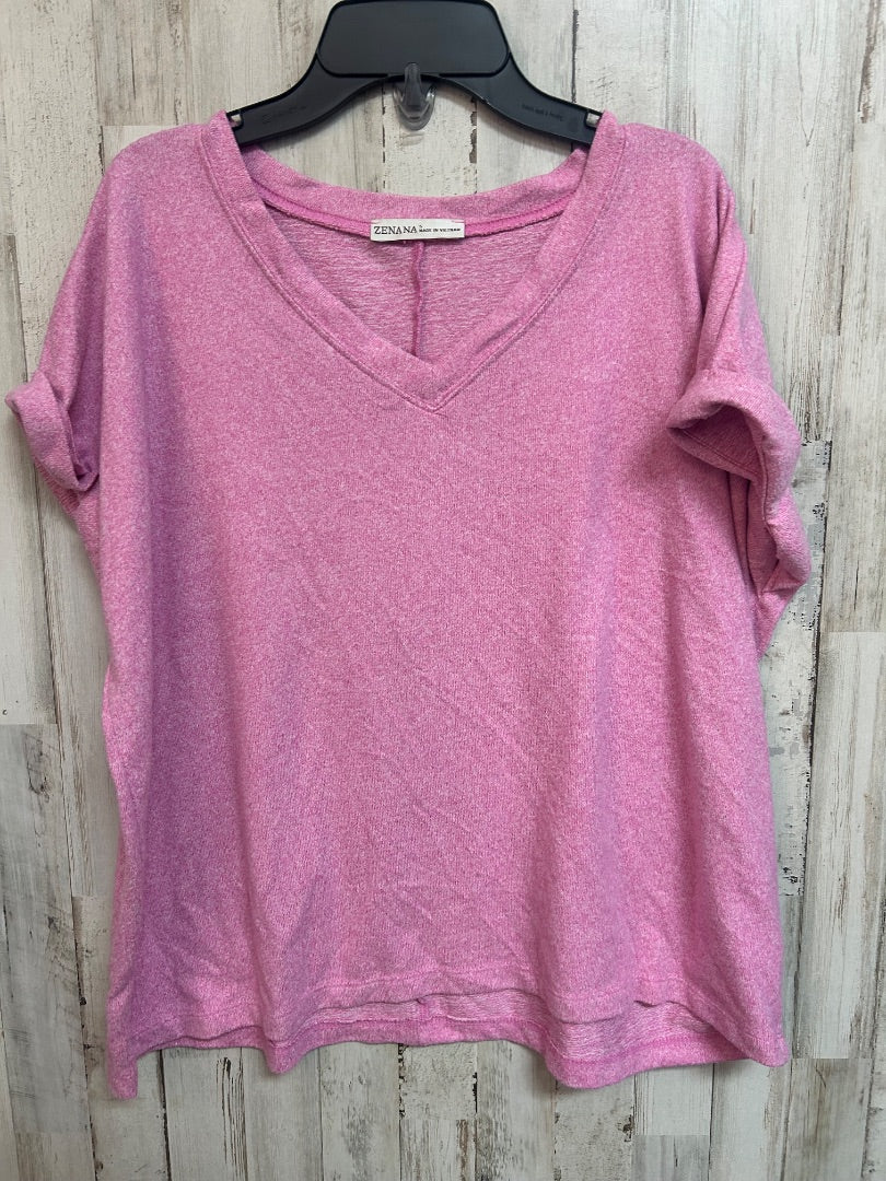 HEATHER PINK ZENANA SOFT V NECK TOP, LADIES S