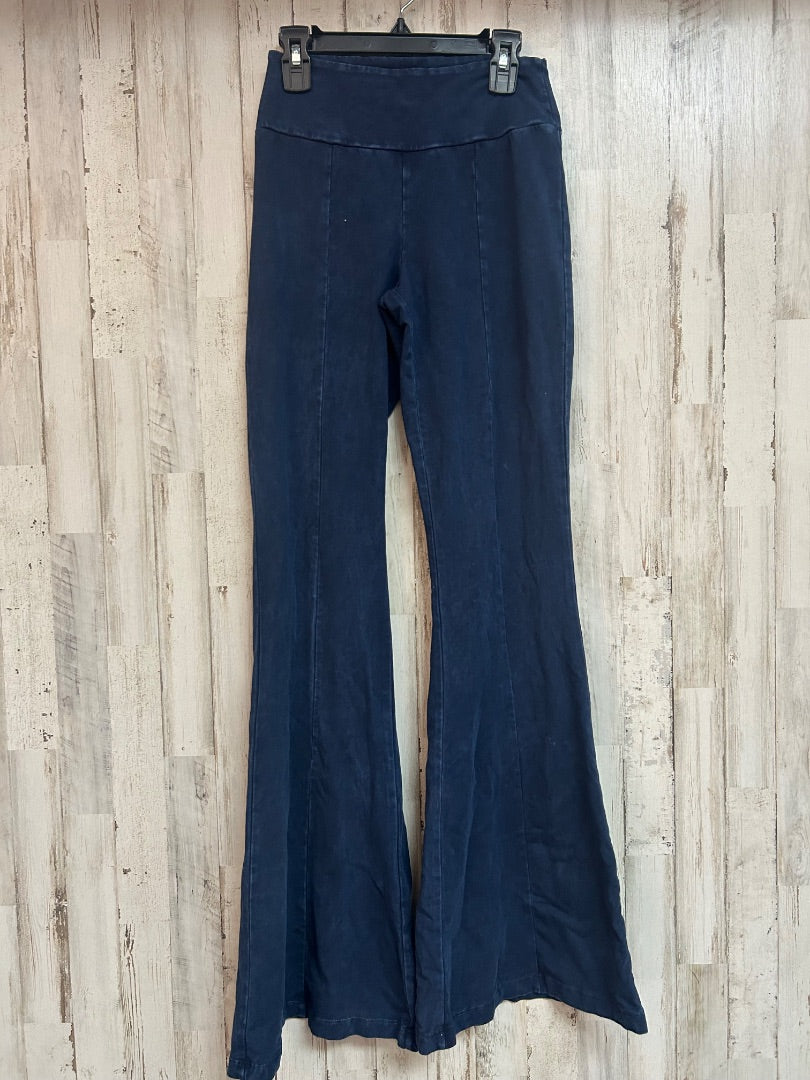 NAVY CHATOYANT ACID WASHED PULL ON FLARES, LADIES S