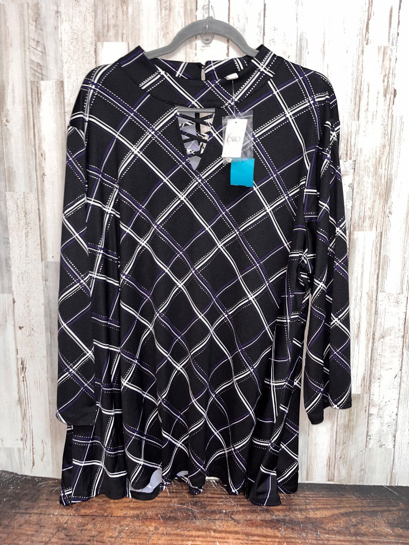 BLACK CATO NEW PLAID KEYHOLE TOP 22/24, LADIES 2X