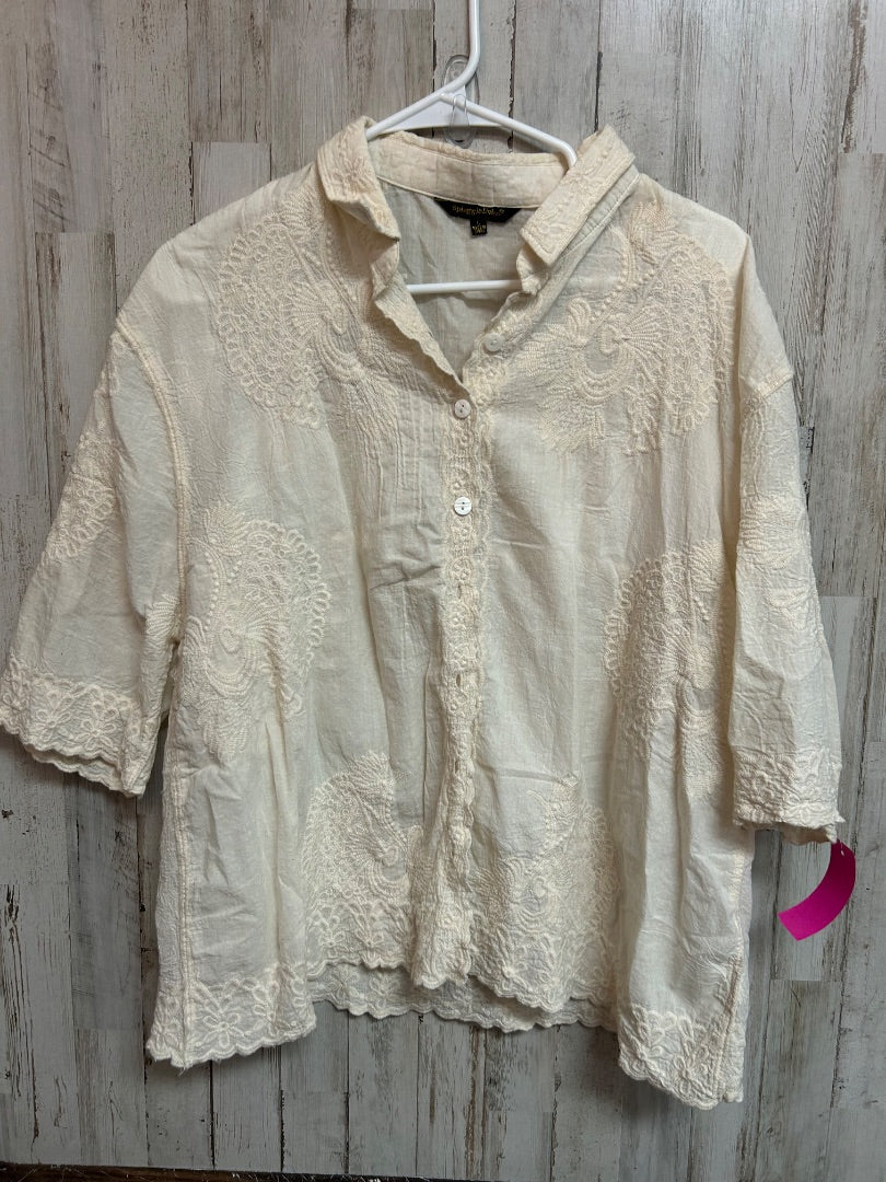 IVORY SPIAGGIA DOLCE LACE EMBROIDERED BUTTON UP, LADIES L