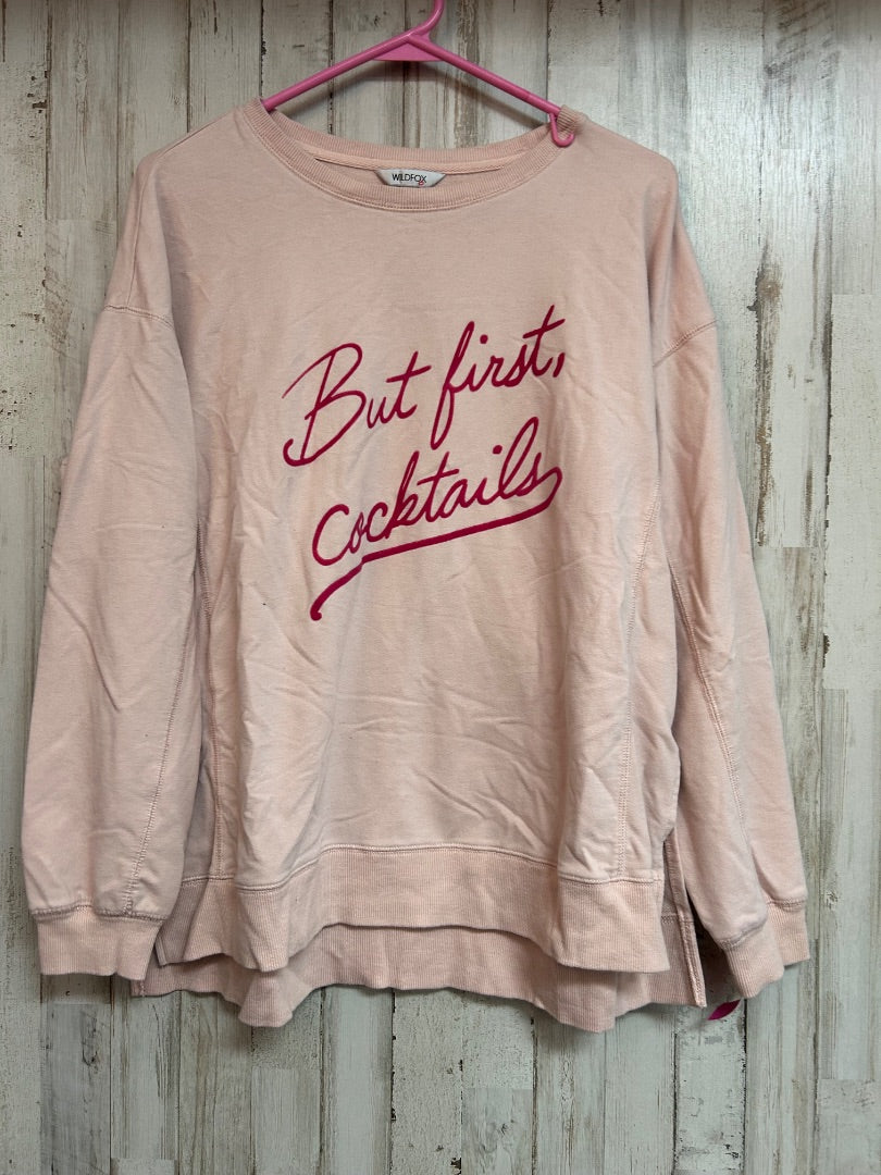 PINK WILD FOX BUT FIRST COCTAILS SWEATSHIRT, LADIES L