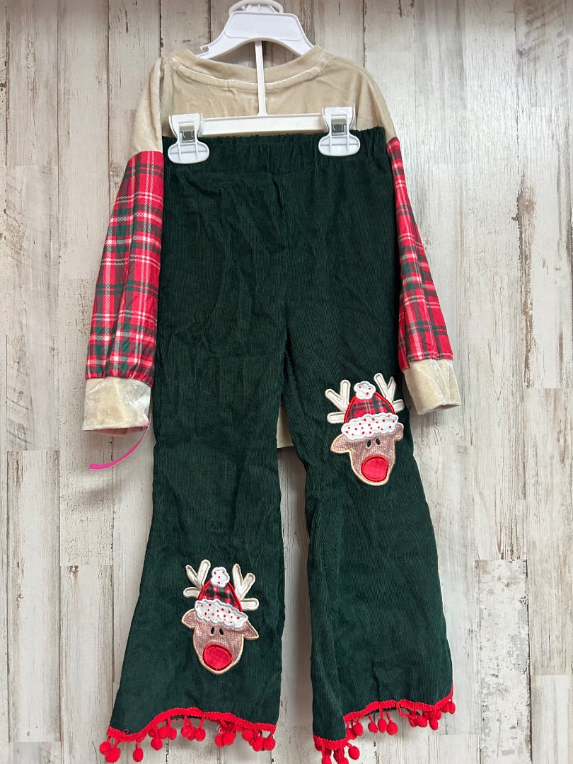 TAN/GREEN MARIE NICOLE 2PC VELVET/CORDURY REINDEER SET, GIRL 5T