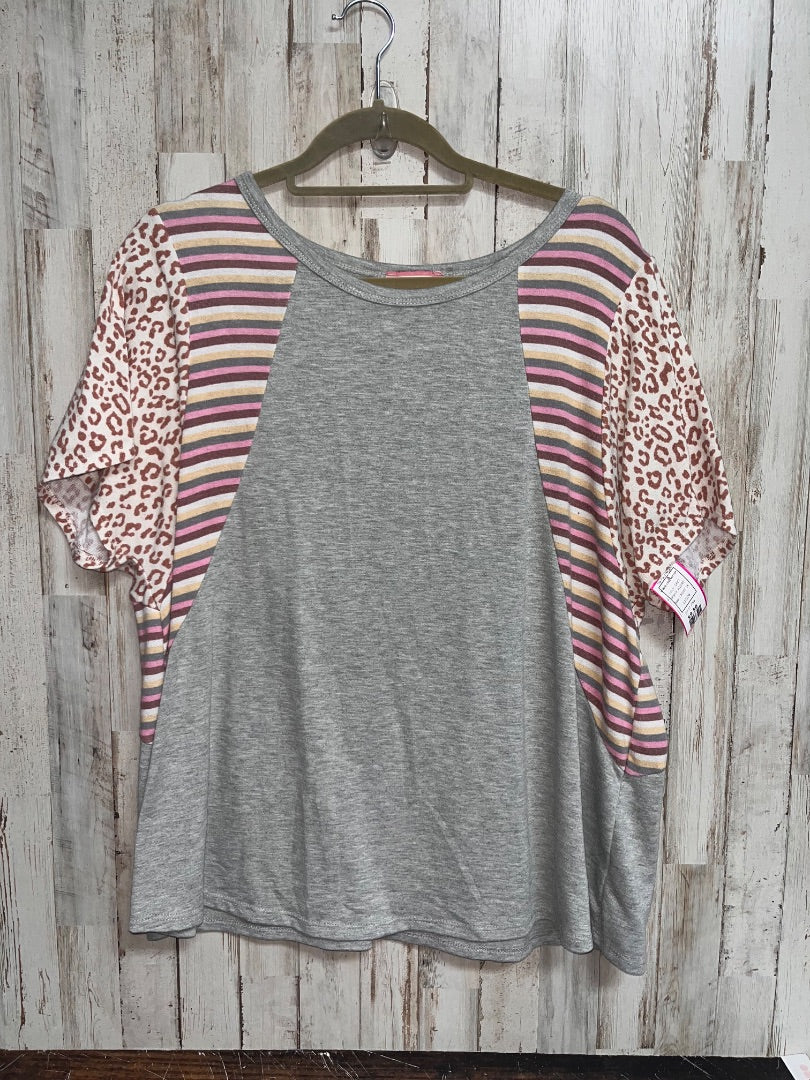 GREY ANDRE STRIPE CHEETAH TOP, LADIES 1X