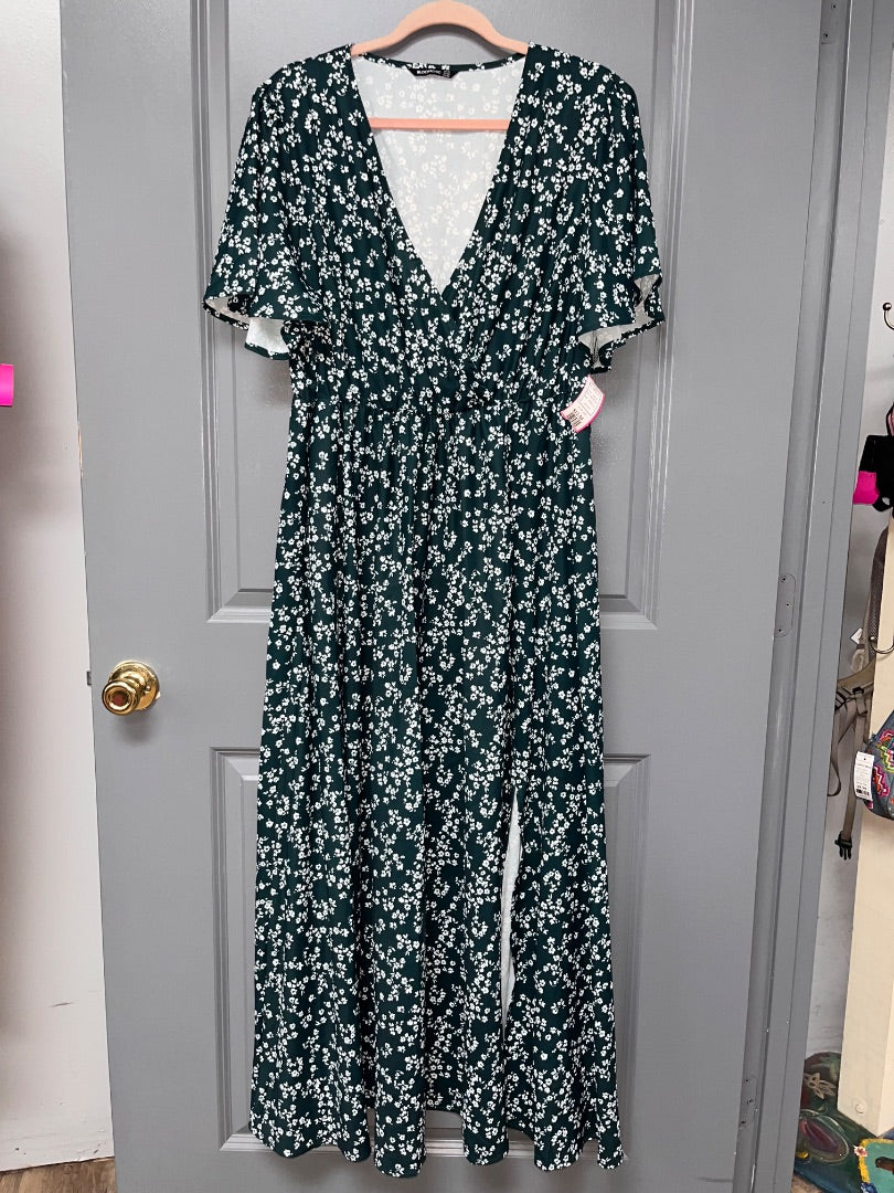 GREEN BLOOMCHIC FLORAL V NECK MAXI SZ 16, LADIES XL