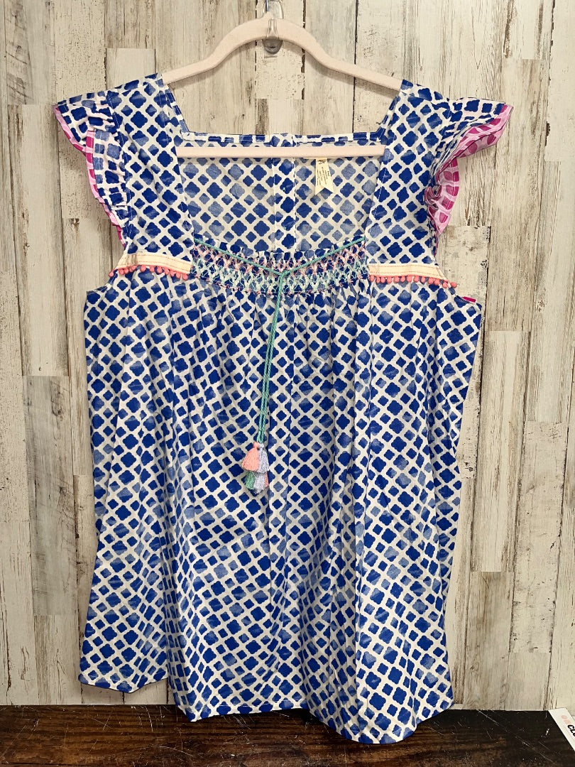 BLUE MATILDA JANE SMOCK NECK TASSLE PRINT TOP, LADIES XL