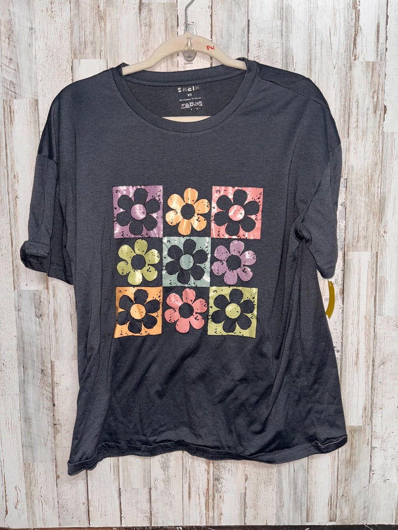 GREY OVERSIZED FLOWER TEE, LADIES XS