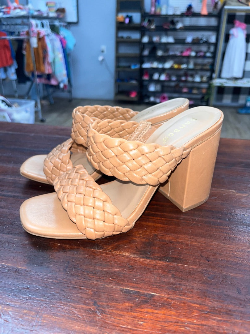 TAN BAMBOO BRAIDED STRAP HEEL SANDALS, SHOES A7
