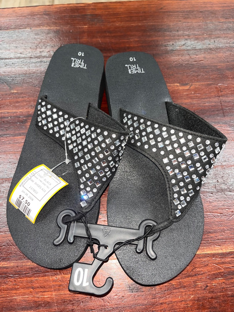 BLACK TIME AND TRU NEW EMBELLISHED FLIP FLOPS, SHOES A10