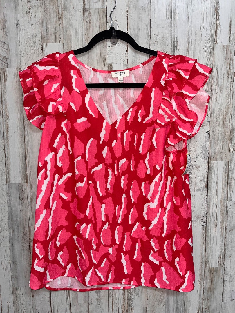 PINK UMGEE PRINTED RUFFLE SLEEVE V NECK, LADIES S