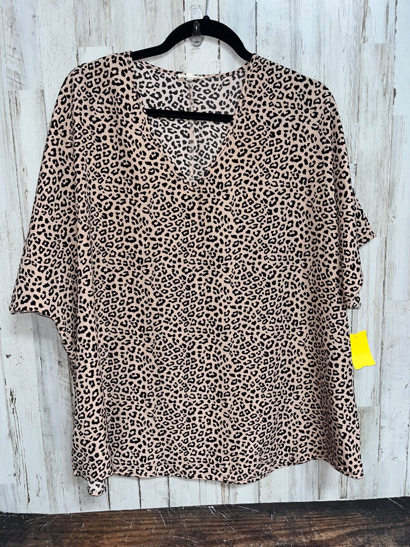 TAN JODIFL CHEETAH V NECK BLOUSE, LADIES S