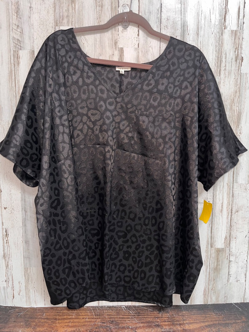 BLACK JODIFL LEOPARD SILKY V NECK TOP, LADIES M