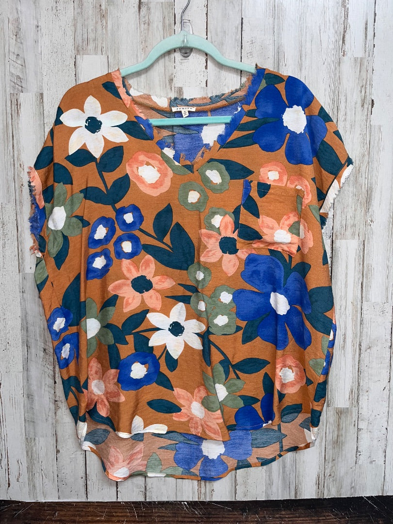BROWN JODIFL RAW EDGE FLORAL POCKET TOP, LADIES M