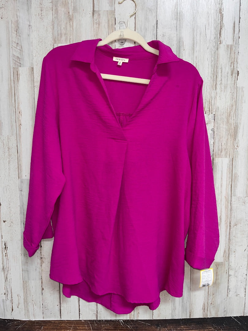 PURPLE JODIFL COLLAR V NECK BLOUSE, LADIES M