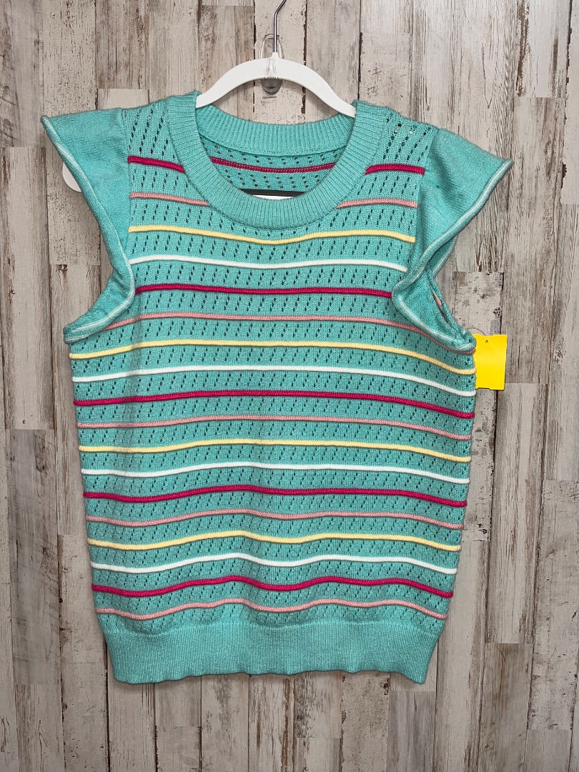 TEAL KNIT STRIPE TOP, LADIES M