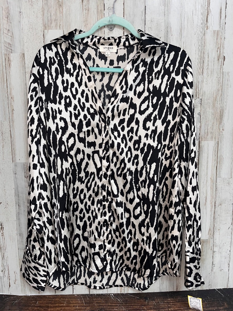 IVORY/BLACK UMGEE CHEETAH SILKY BUTTON UP, LADIES L