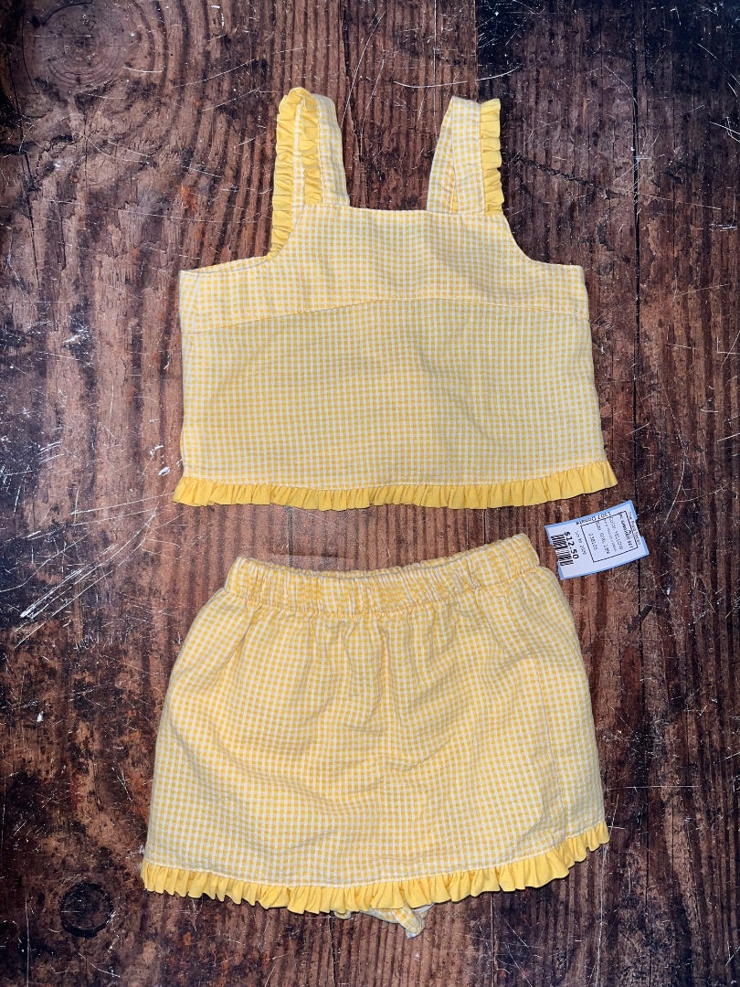 YELLOW PEACHES N CREAM 2PC GINGHAM SET, GIRL 18M