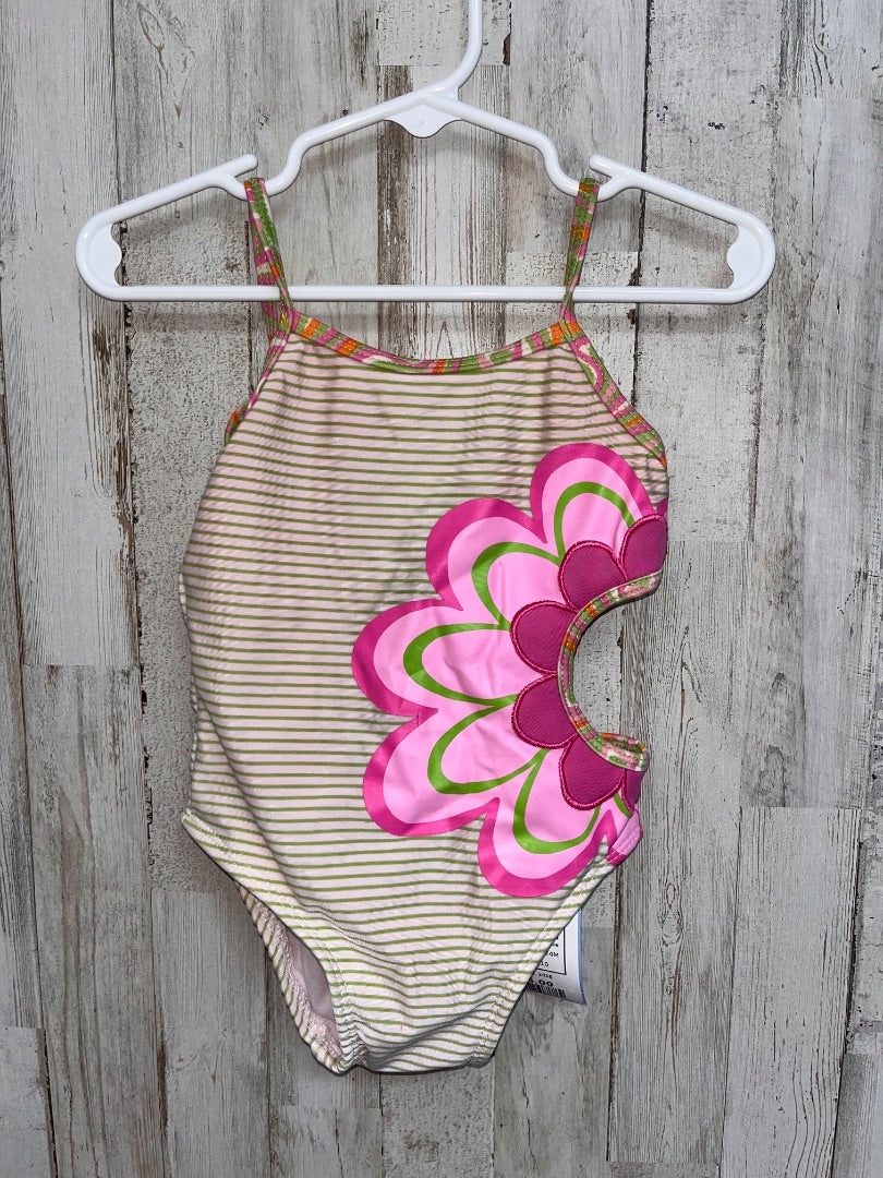 PINK/GREEN SAND AND SUN FLORAL CUT OUT STRIPE SWIM, GIRL 24M