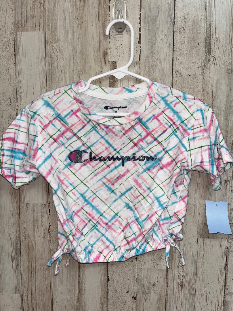 WHITE CHAMPION PLAID TIE BOTTOM TEE, GIRL 2T