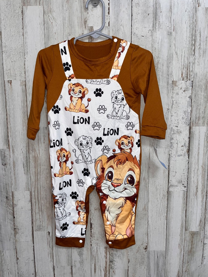 BROWN/WHITE LION PRINT ROMPER, BOY 6/9M