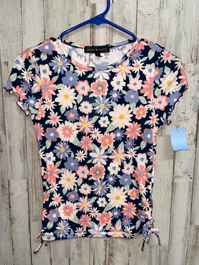 NAVY DEREK HEART FLORAL RIBBED TEE, GIRL 14