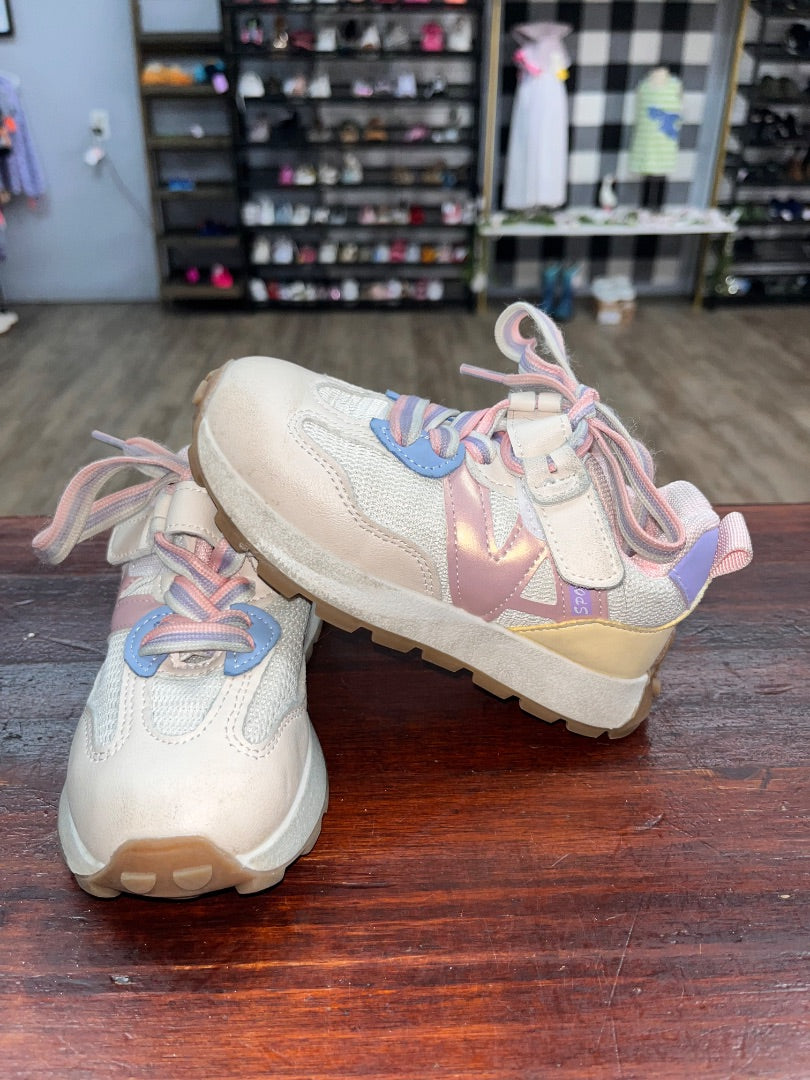 PINK/TAN SPORT VELCRO TRI COLOR SNEAKERS, SHOES 9
