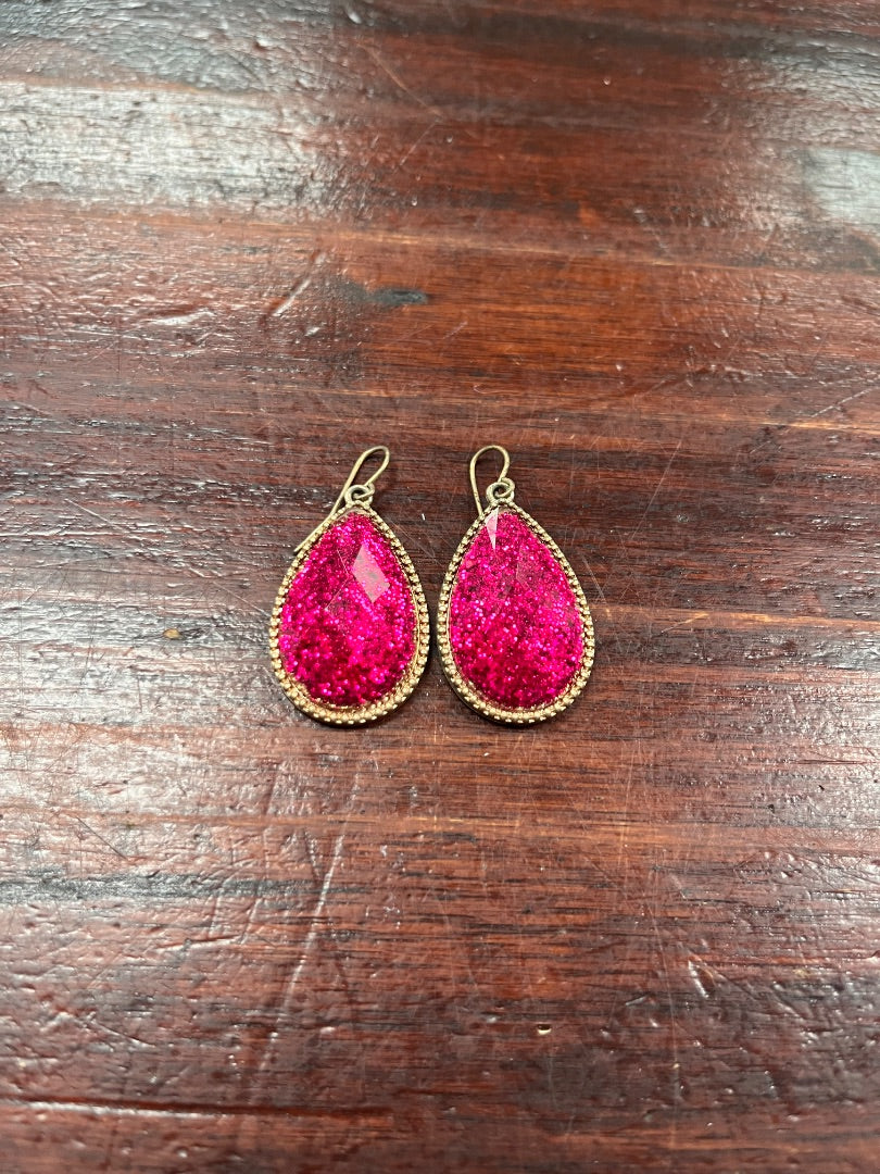 HOT PINK/GOLD GLITTER STONE TEARDROP EARRINGS