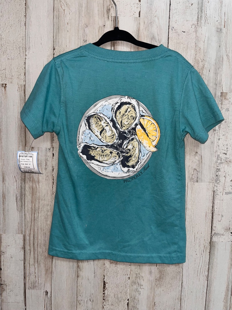 TEAL PROPERLY TIED OYSTER TEE, BOY 3T