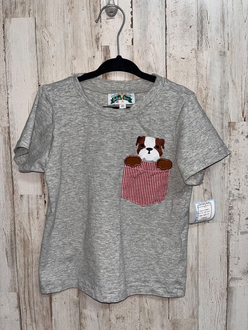 GREY SOUTHERN SMOCKS BULLDOG EMBROIDERED POCKET TEE, BOY 3T