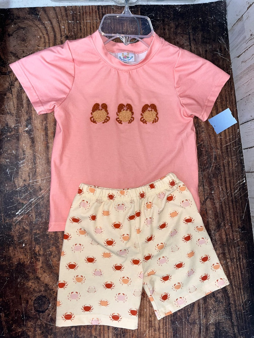 CORAL BUSY BEE SMOCKS CRAB FRENCH KNOT 2PC, BOY 4T