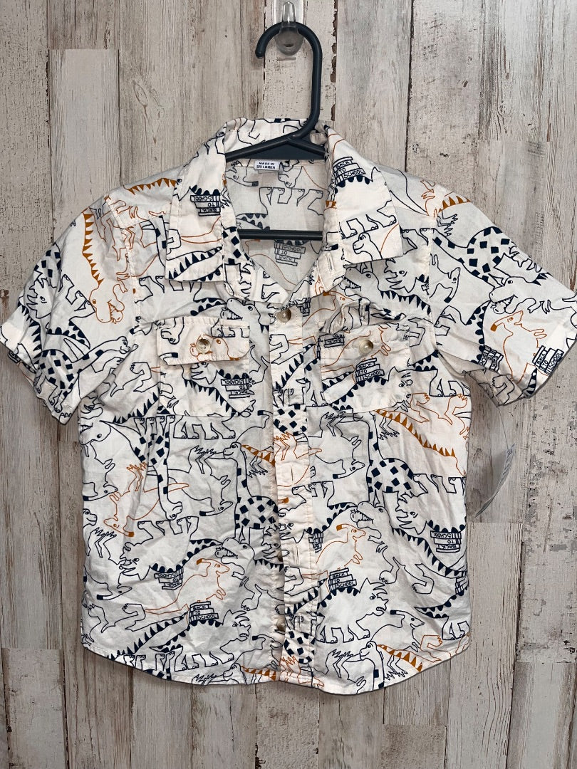 IVORY OLD NAVY DINO BUTTON UP, BOY 4T