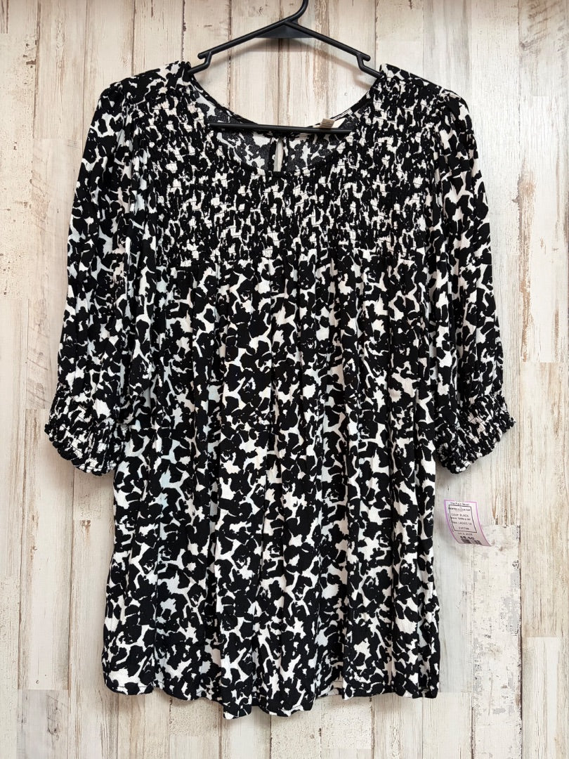 BLACK TERRA & SKY PRINTED SMOCK TOP, LADIES 1X
