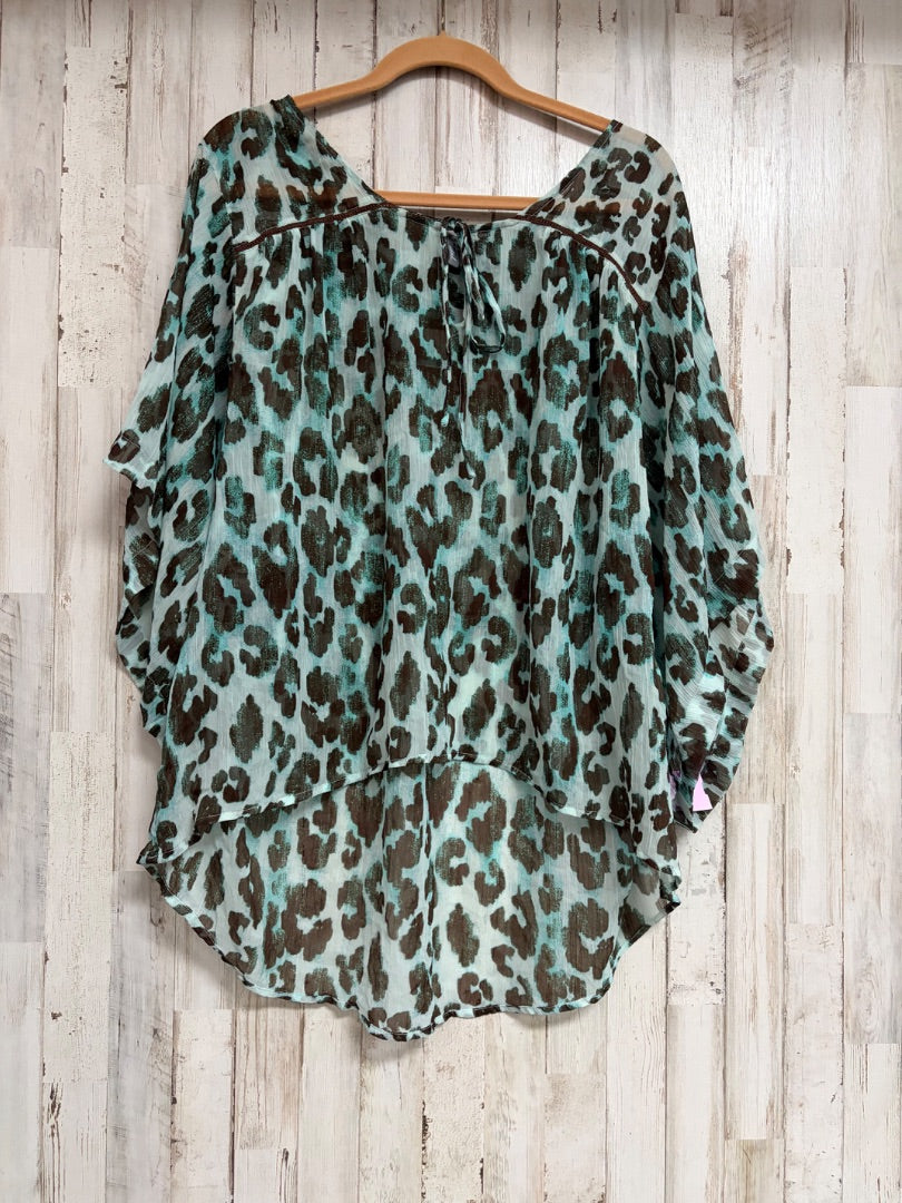 TEAL NEW DIRECTIONS SHEER CHEETAH TOP, LADIES 2X