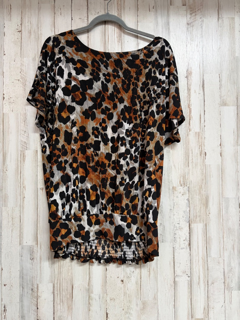 BROWN NEW DIRECTIONS CHEETAH SHEER TOP, LADIES 2X