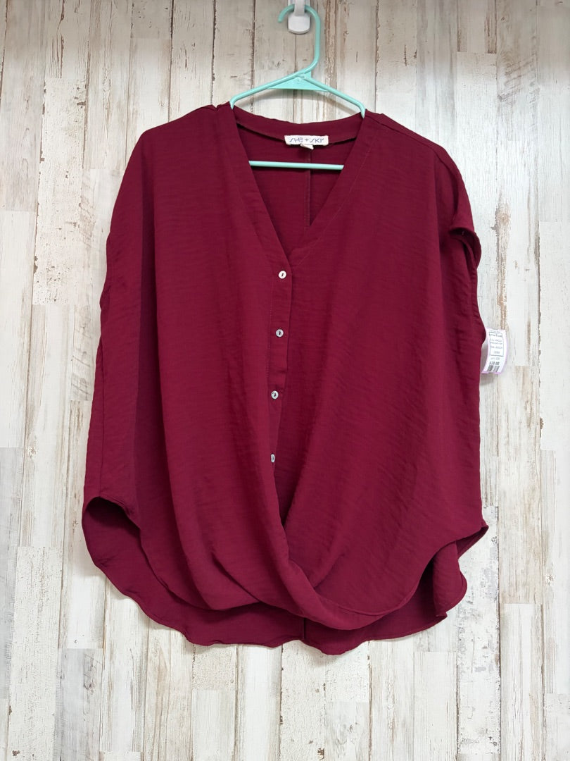 MAROON SHE + SKY BUTTON BLOUSE, LADIES M