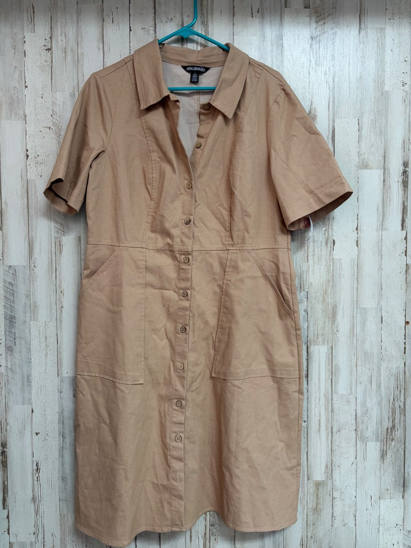 TAN BUTTON UP DRESS, LADIES L