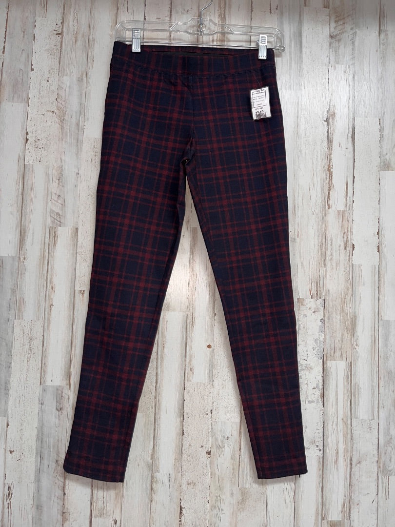 MAROON/BLACK TALBOTS PLAID PULL ON PANTS, LADIES S PETITE
