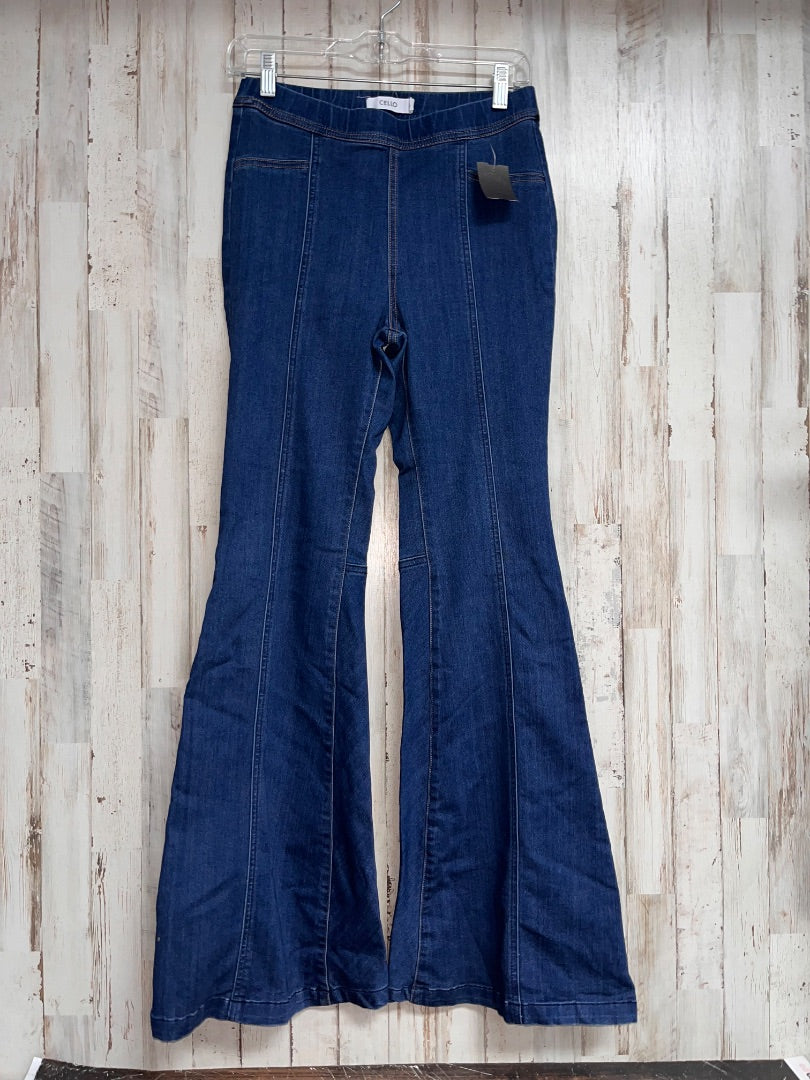 DARK DENIM CELLO FLARE PULL ON JEANS, LADIES M