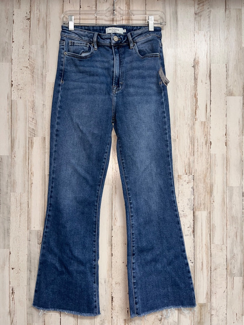 DENIM HIDDEN SZ 28 FRAYED FLARE JEANS, LADIES M