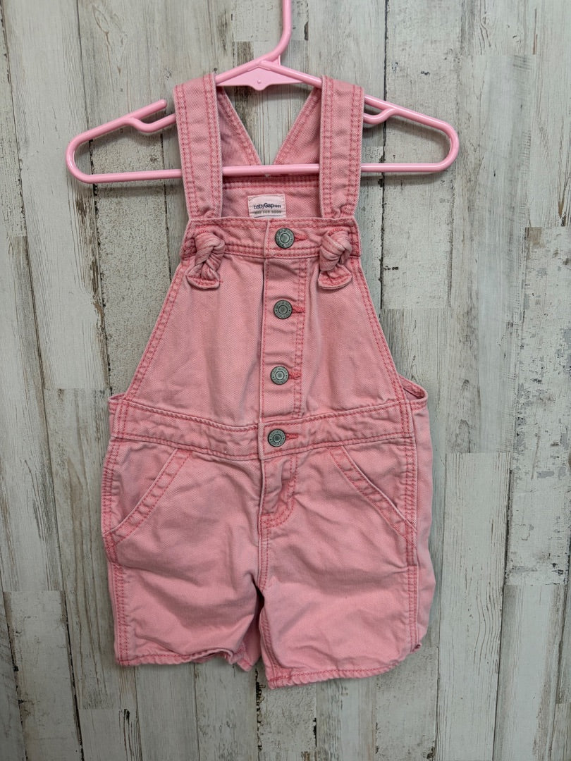pink baby gap denim shortalls, girl 18-24m