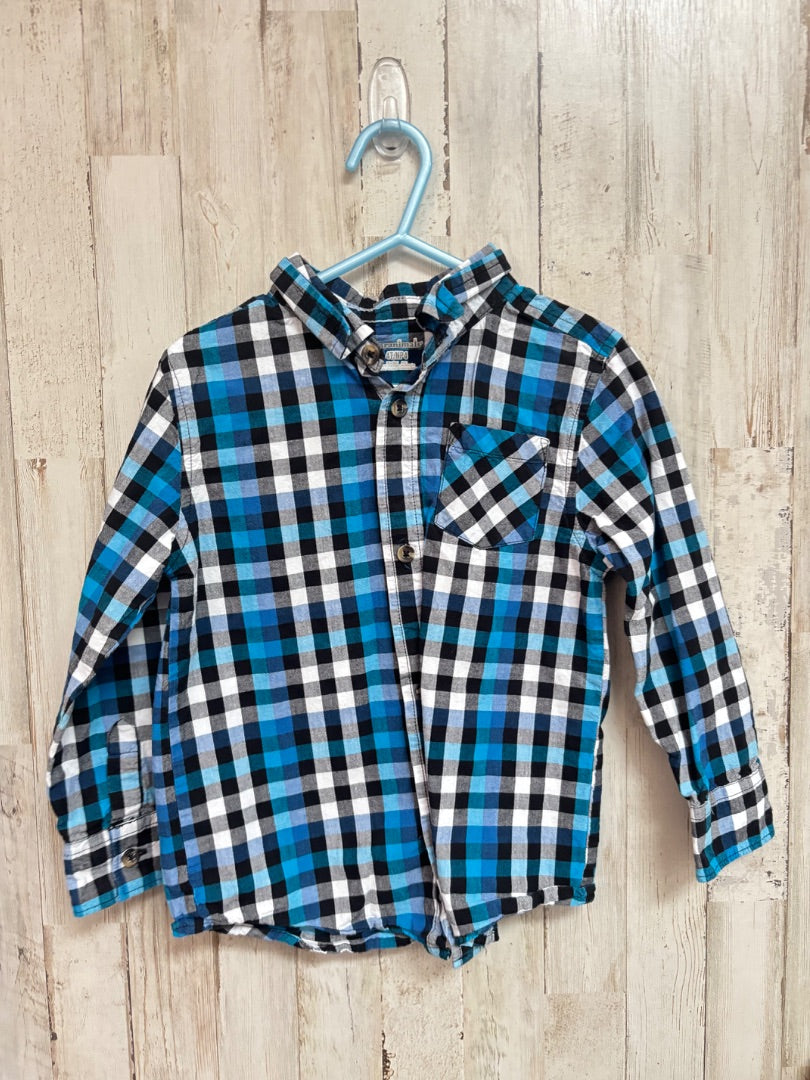 BLUE GARANIMALS PLAID BUTTON UP, BOYS 4T