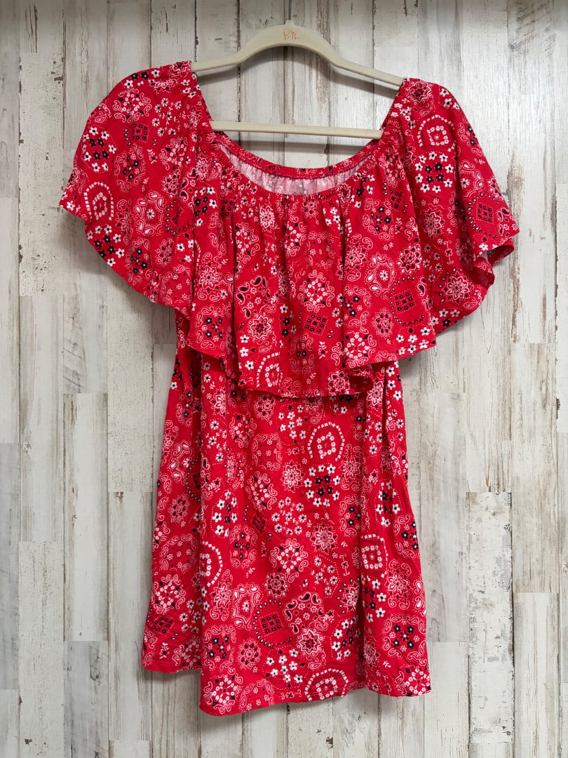RED PAISLEY PRINT TOP, LADIES 2X