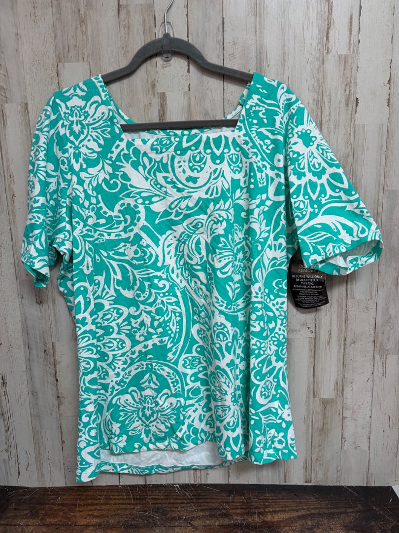 TEAL JESSICA LONDON PRINTED TOP, LADIES 2X