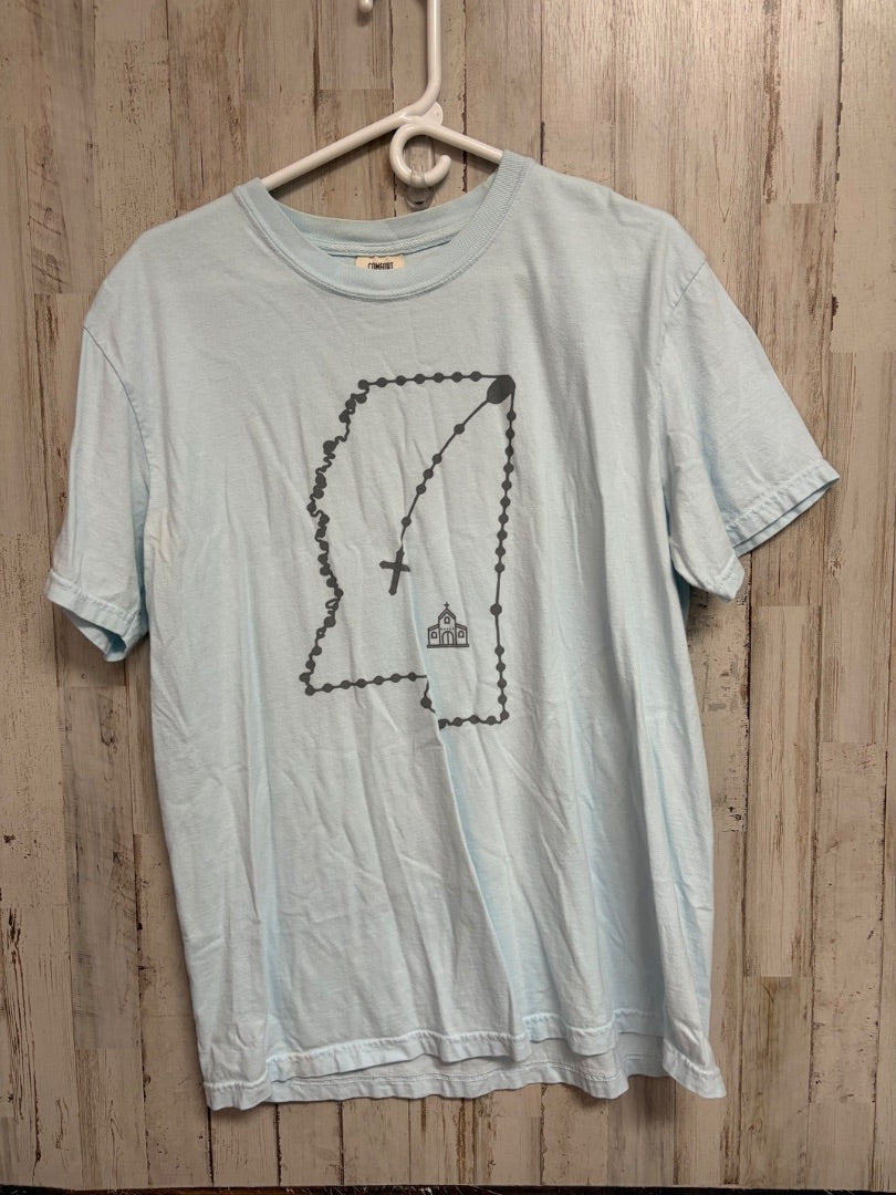 LT BLUE COMFORT COLORS MS TEE, LADIES L